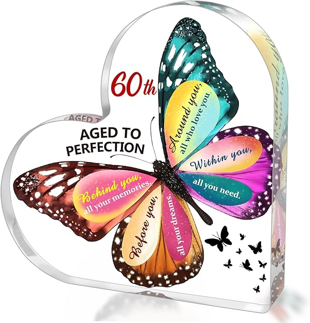 60th Birthday Gifts for Women Men, Acrylic Heart Sign Birthday Decorations Presents, 60 Year Old Bday Gifts for Mom, Aunt, Grandma, Sister, Best Friends, Wife, Her