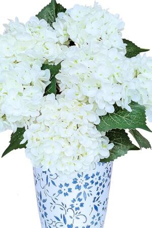 6PCS Premium White Hydrangea Artificial Flowers Bouquets, Ivory Silk Hydrangea Flowers Heads with Stems, Fake Hydrangeas Flowers Arrangement, Faux Hydrangea Decor for Home Wedding Party Baby Shower
