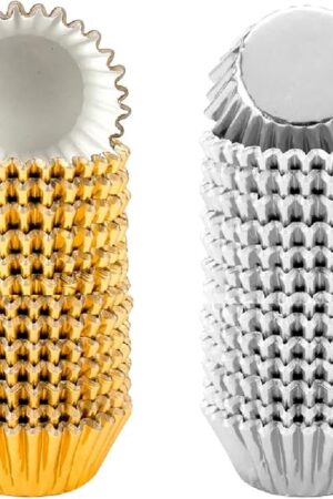 1000 PCS Cupcake Liners 1.25 inches Mini Foil Baking Cups Wrapper Muffin Cases Gold and Silver Tulip Paper Cups for Baby Shower, Birthday Party, Weddings Decorations (Silver,Gold)