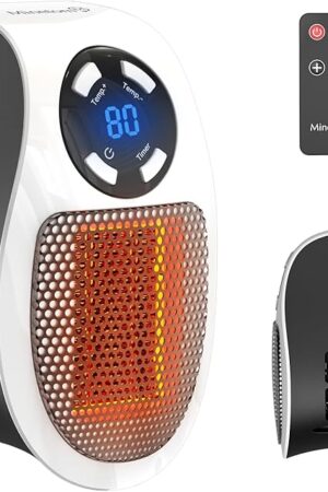 450W Space Heater, Remote Wall Outlet Electric Space Heater as Seen on TV with Adjustable Thermostat and Timer and Led Display, Compact for Office Dorm Room