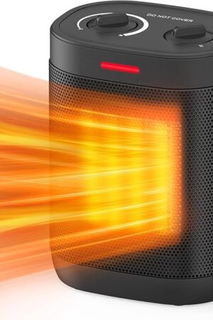 1500W Small Space Heater, Electric Heaters for Indoor Use, PTC Ceramic Heater with Adjustable Thermostat, Portable Space Heater for Bedroom and Office Desk Use, 3 Modes, Safety Quiet Heating