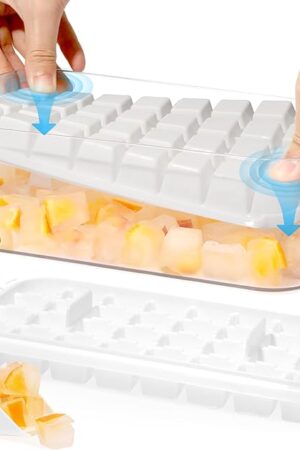 Doonly Easy Release Ice Cube Tray with Lid and Bin, 2 Pack Ice Cube Trays for Freezer, 64 Pcs Ice Trays for Whiskey Cocktail, Tea, Coffee (White)