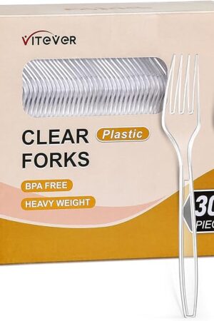 [300 Count] Clear Heavy Duty Plastic Forks, Disposable Plastic Forks, Fancy Plastic Cutlery, Elegant Disposable Forks, Plastic Utensils Set, Clear Forks Set