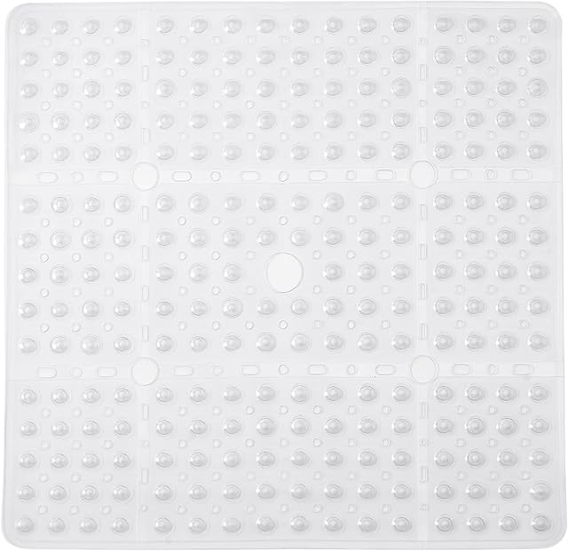EENKOSI Square Shower Mat 27x27 inch - Large Clear Anti Slip Shower Floor Stall Mat - Non Slip Square Bathroom Bath Mat with Strong Secure Suction Cups and Drain Holes in Middle (Clear 27x27)