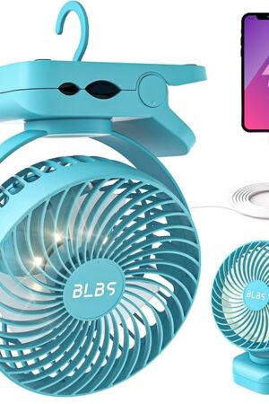Clip on Fan 65Hrs Camping Fan with LED Light, 12000mAh Battery Operated Fans & PortableFan Rechargeable, Small Desk Fans USB TravelFan for Tent Camping Golf Stroller, Blue