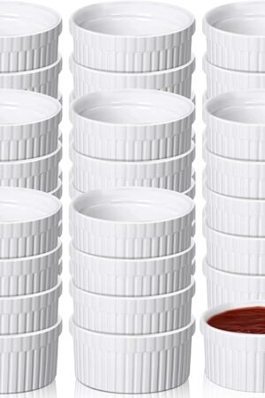 36 Pack Mini Ramekins 2 oz Porcelain Souffle Oven Dishwasher Safe Small Ceramic Baking Dipping Sauce Ramekins for Charcuterie Board Creme Brulee Dishes Condiment Sauce Dipping Cups