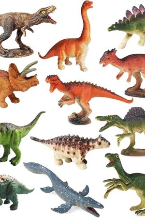 The RUSON 12 Pcs Mini Dinosaur Animals Figures Toys, Realistic Dinosaur Playset Figurines Cake Topper Toy Set Christmas Birthday Easter Egg Gift Party Supplies for Kids Toddlers