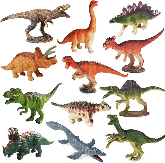The RUSON 12 Pcs Mini Dinosaur Animals Figures Toys, Realistic Dinosaur Playset Figurines Cake Topper Toy Set Christmas Birthday Easter Egg Gift Party Supplies for Kids Toddlers