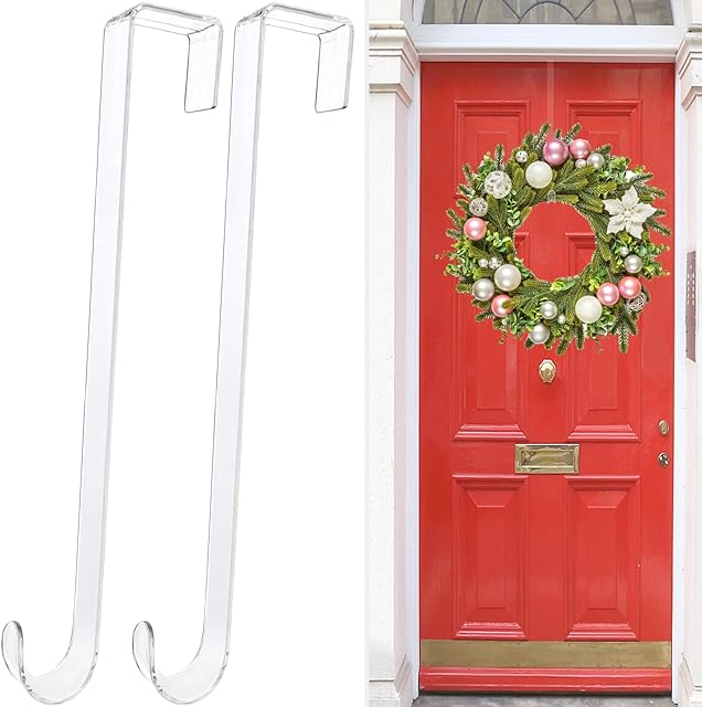 Clear Over The Door Hooks Wreath Hanger Hooks 15 in 2 Pack
