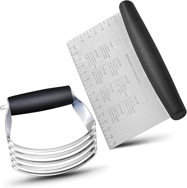 ALLTOP Stainless Steel Bench Scraper and Pastry Blender Cutter Set, Efficient Multipurpose Kitchen Baking Essential Tool with Comfortable Grip Handle-Perfect for Nut, Pie and Dough Processing - Black