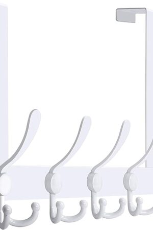 WEBI Over The Door Hooks Door Hanger Hook Rack with 5 Tri Hooks for Hanging,Over The Door Towel Rack Towel Hanger Door Coat Hanger Over Door Coat Rack Behind Back of Bathroom,White