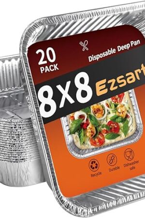 Aluminum Pans 8x8-20 Pack Disposable Foil Pans, Heavy Duty Aluminum Roasting Trays for Baking, Cooking, Heating, Storing, Prepping Food