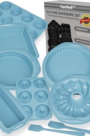 9in1 Nonstick Silicone Baking Bundt Cake Pan Cookie Sheet Molds Tray Heat Resistant Bakeware Tools Kit for Muffin Loaf Bread Pizza CupcakeUtensil