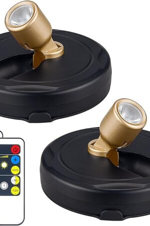 Wireless LED Spotlight, Battery Powered Picture Lights, Uplighting Indoor, Puck Lights with Remote, Stick Spot Light for Wall Art Display Dartboard Painting Artwork Accent Closet-Gold