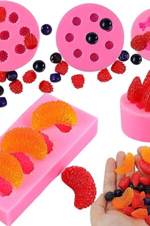 5Pcs Fruit Shaped Jelly Molds, 3D Mini Pineapple Strawberry Orange Blueberry Mulberry Candle Silicone Fruit Mold for Cupcake Decorating, Soap, Chocolate