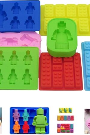 Chocolate Candy Silicone Mold, Building Blocks Ice Tray, Robots and Cars Fondant Mold with Children Party Drawstring Gift Bag-Easy to Use and Clean