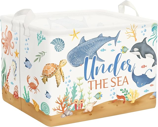 Clastyle Fish Sea Turtle Baby Basket Ocean Coral Seaweed Starfish Toy Book Shelf Basket Waterproof Pool Toy Beach Towel Storage Bin Large Dirty Clothes Laundry Hamper, Crab, 40 * 30 * 30 cm