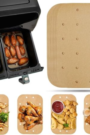 Vailnd Air Fryer Liners Disposable, 100PCS Rectangular Parchment Paper Sheets, 8.6x5.5 Inch Perforated Baking Paper for Ninja DualZone Air Fryer and Mini Indoor Grill