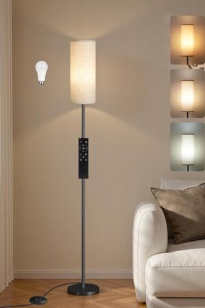 64.4? Dimmable Floor Lamp for Living Room with Remote and Foot Switch, Corner Floor Lamp for Bedroom, 10W 900LM LED Bulb Included, Modern Standing Tall Lamp, 3000K-6500K, Beige, FCC Listed E06LD05W1