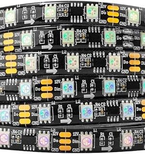 BTF-LIGHTING WS2811 IC=RGB+IC Addressable Dream Color LED Strip 16.4FT 60LEDs/m 20Pixels/m IP65 Splash Proof Black PCB Flexible DC12V Chasing Effect for Home Indoor Decor(No Adapter or Controller)