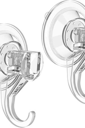 VIS'V Suction Cup Hooks, Small Shower Suction Hooks, Heavy Duty, Removable and Reusable, Clear, 2 Pcs