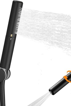 BESy Black Brass 2 In 1 Function Handheld Shower Head Set High Pressure 7 Inch Shower Head High Flow Hand Shower Wand with 59 Inch Hose, Bracket, Matte Black Finish
