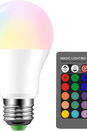 Droiee Dimmable E26 Warm LED Light Bulb, 6W RGBW Color 500LM with 16 Color Changing Modes for Christmas, Party etc with Remote Control 1PCS