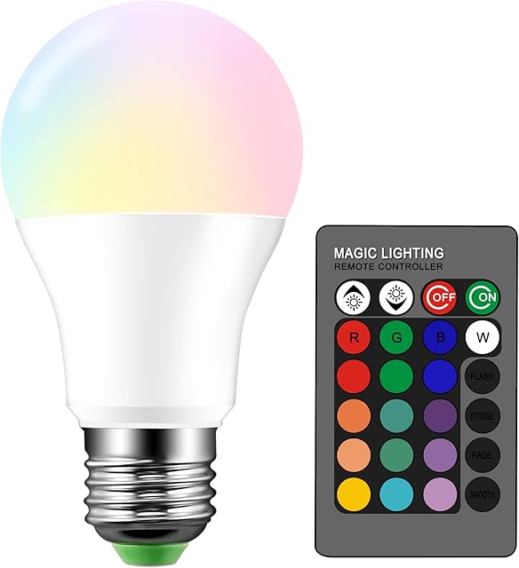 Droiee Dimmable E26 Warm LED Light Bulb, 6W RGBW Color 500LM with 16 Color Changing Modes for Christmas, Party etc with Remote Control 1PCS