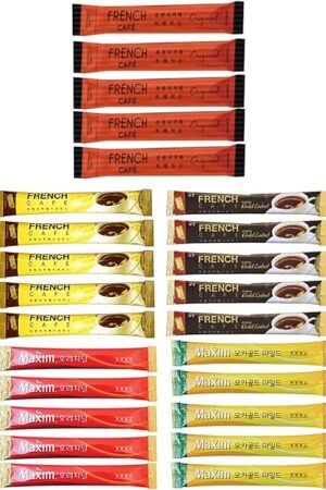 25 Instant Coffee Sampler, Korean Instant Coffee Mix Assortment Package, 25 Sticks, Maxim, French Café,