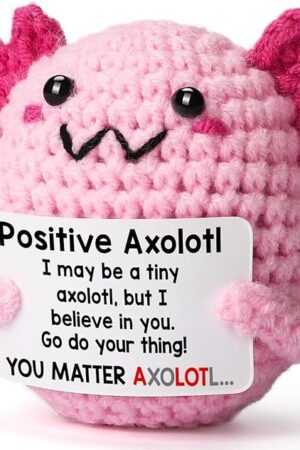 The Positive Crochet Axolotl, Mini Handmade Back to School Gifts for Student Kids, First Day of School Gift, Emotional Support Plush for Teen Girls, Birthday Christmas