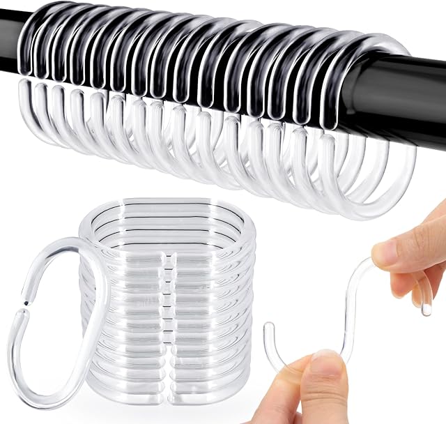 36 PCS Plastic Shower Curtain Rings- Clear Shower Curtain Hooks,C-Shaped Shower Rings Hook for Shower Curtain,Shower Curtain Hooks for Bathroom Shower Curtain Rod