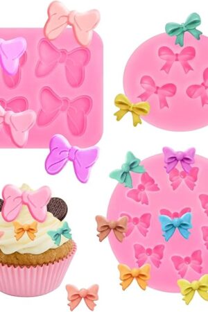 3 Pcs Bow Silicone Mold Fondant Bow Mold Chocolate Candy Cake Pop Molds Bow Molds for Cake Decorating, DIY Desserts, Fondant,Clay