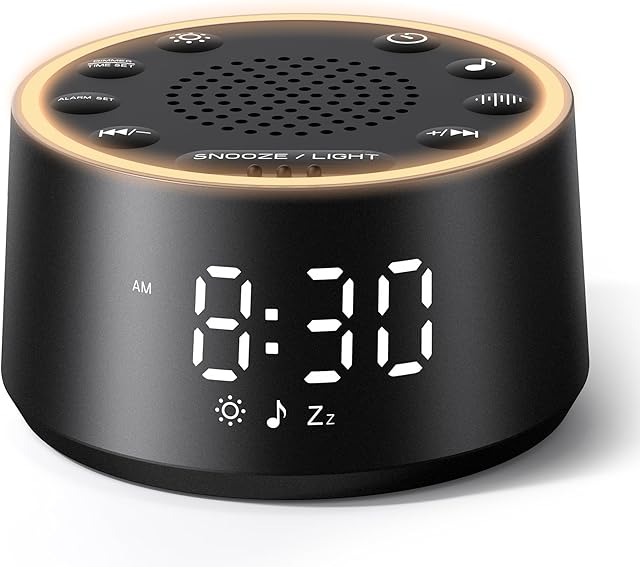 Dreamegg Sound Machine for Sleep - D1 Nova White Noise Sound Machine for Baby Adult with Alarm Clock, Soothing Sounds, Dimmable, White Noise Alarm Clocks for Bedrooms Heavy Sleepers Travel, Black