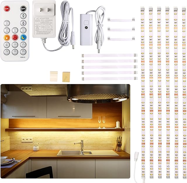 WOBANE Under Cabinet LED Lighting Kit LED Strip Lights Dimmable with Remote Control Dimmer