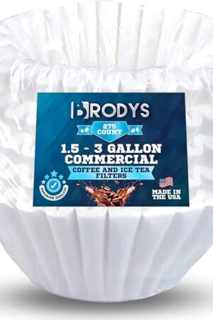 Brodys Extra Large Coffee Filters - Compatible with Bunn 1.5 to 3 Gallon Commercial Coffee & Tea Machines - (275 Count), 13 inch x 5 inch TALL WALLED, All-Natural Paper, No Messy Ground Overflow