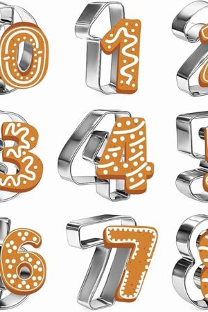 9 PCS Number Cookie Cutters, 2 Inch Cookie Cutter Set, Birthday 0-8 Cookies Cutters, Stainless Steel Birthday Cookies Cutter Shape for Baking