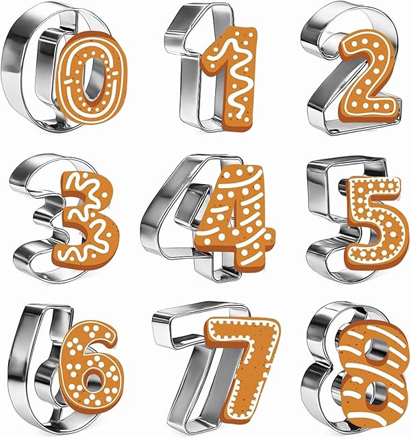 9 PCS Number Cookie Cutters, 2 Inch Cookie Cutter Set, Birthday 0-8 Cookies Cutters, Stainless Steel Birthday Cookies Cutter Shape for Baking
