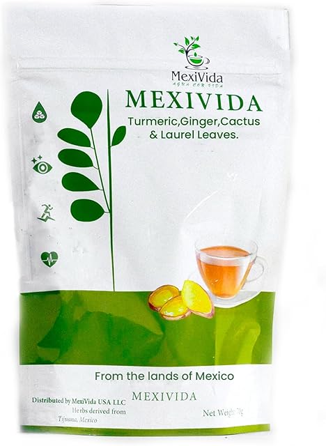 MexiVida Herbal Tea, Supports Blood Pressure & Sugar Balance, All Natural Ginger Turmeric Tea, Nutrient-Rich Herbal Tea, Caffeine-Free Wellness Tea