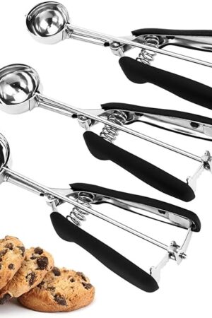 Cookie Scoop Set, 3Pcs Ice Cream Scoop, Cookie Scoops for Baking Set of 3, 18/8 Stainless Steel Cookie Scooper for Baking, Ice Cream Scooper with Trigger Release, Cookie Dough Scoop with Non-slip Grip
