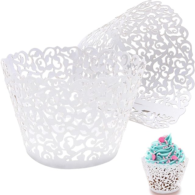 50 pcs White Cupcake Wrappers Lace Baking Cups Cupcake Liners for Baking Laser Cut Cupcake Papers Cupcake Cups Cases for Wedding/Birthday Party Decoration