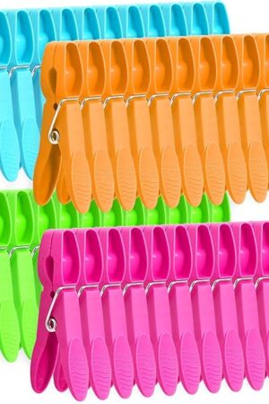 Clothes Pins,48 Pack Colored Plastic Clothespins, Clothes Pins Heavy Duty Outdoor, Non-Slip Laundry Clips for Hanging Clothes, Towels, Crafts, Picture, Clips Food Package Clips