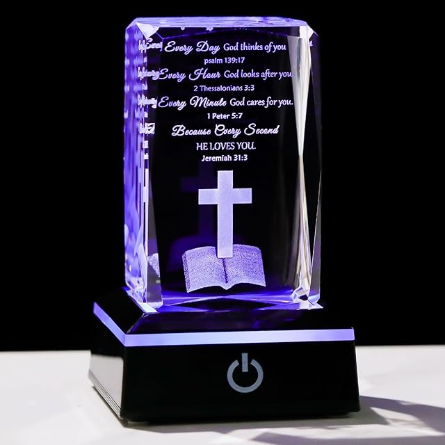 Movdyka 3D Crystal Christian Gifts for Women Men Inspirational Bible Verse Religious Keepsake with Colorful LED Night Light, Encouragement Spiritual Gifts for Women on Birthday Christmas