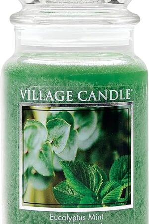 Village Candle Eucalyptus Mint Large Glass Apothecary Jar Scented Candle, 21.25 oz, Green
