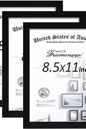 8.5x11 Picture Frames Set of 3, Shatter-Resistant Glass Display Certificate or Pictures 8.5 by 11,To Wall and Tabletop Mounting, black.