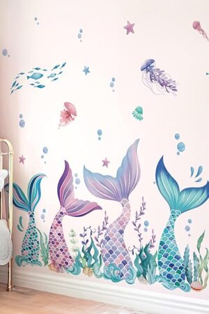 wondever Mermaid Tail Wall Stickers Under The Sea Mermaid Bubble Seaweed Peel and Stick Wall Art Decals for Baby Nursery Girls Bedroom Bathroom