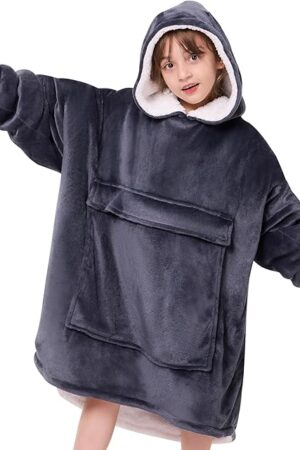 yescool Wearable Blanket Hoodie Kids, Oversized Blanket Sweatshirt with Sherpa Teen Girl Gifts for Kids, Youth, Boys, Girls, 8-15 Year Old Girl Boy Gift Warm Teen Wearable Blankets, One Size, Grey