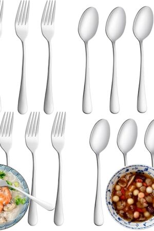24 Pcs Forks and Spoons Silverware Set, Food Grade Stainless Steel Flatware Cutlery Set for Home, Kitchen and Restaurant, 12 Dinner Fork(8") and 12 Teaspoon(6.7"), Mirror Polished, Dishwasher Safe