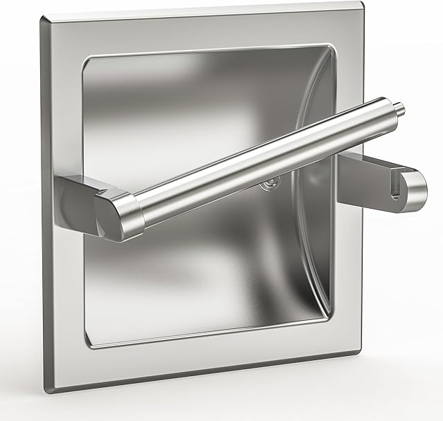 Brushed Nickel Recessed Toilet Paper Holder,Pivoting Toilet Tissue Holder,Made of SUS304 Stainless Steel, in Wall Toilet Paper Holder with Bracket