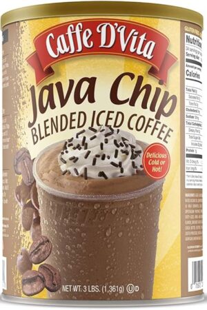 Caffe D'Vita Java Chip Latte Blended Ice Coffee - Java Chip Frappe Mix, Blended Iced Coffee Mix, Gluten Free, Low Fat, No Cholesterol, No Hydrogenated Oils, No Trans Fat, Kosher-Dairy - 3 Lb Can