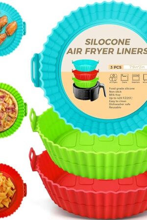 Buauty 3 Pack Air Fryer Silicone Liners 8inch Air Fryer Silicone Pot Reusable Food Grade Silicone Airfryer Liners Baking Basket Accessories Replacement of Flammable Disposable Parchment Paper